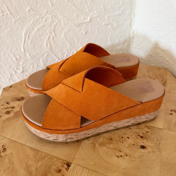 SOREL Cameron Flatform Orange Mule Wedge Sandals Size 9 - Picture 1 of 8